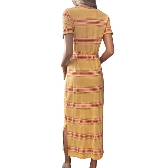 C&C California Rayon Blend Maxi Dress Shift Tee Shirt Yellow Stripe XS-S NWOT - Picture 8 of 15